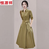 恒源祥法式連衣裙2025夏季新款女神范修身溫柔風(fēng)復古小眾收腰設計感裙子 卡其色 XL 117-127斤