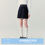 樂町撞邊A字半身裙秋冬新款毛呢短裙高腰顯瘦少女風時尚半裙 藏青(現貨) S