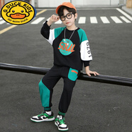 G.duck男童春秋裝套裝12歲男孩秋13中大童男裝10兒童衣服休閑8時(shí)髦6到15 皮可兔字母SOUL套裝綠色 140 建議10-11歲 建議身高135厘