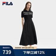 FILA斐樂官方女子連衣裙2025夏新款時(shí)尚休閑簡約修身短袖連身裙 正黑色-BK L 170/88A/L