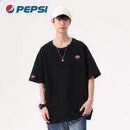 百事（PEPSI）2025夏季純棉短袖t恤男士潮牌寬松體恤新款男生半袖夏裝薄 黑色 S  90-110斤