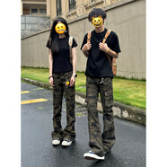 卡圖弛美式復古cleanfit迷彩牛仔褲男夏季潮流痞帥直筒工裝褲顯瘦長(cháng)褲子 迷彩 L