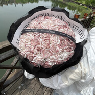 成品黑騎士碎冰藍玫瑰永生花母親節情人節生日禮物送女友閨蜜對象 [大束]52朵復古紅+賀卡燈串