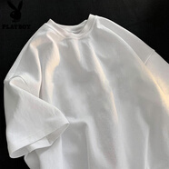 花花公子重磅純棉短袖t恤男夏季卡通動(dòng)漫感情侶裝寬松百搭上衣日系復 白色純色【高質(zhì)量純棉】 M (80-100斤)