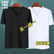 儷韻小屋（LiYunHouSe）兩件裝新疆V領(lǐng)短袖T恤雞心領(lǐng)夏季男女內(nèi)搭透氣打底衫 白+黑2件裝V領(lǐng) M 建議80-100斤
