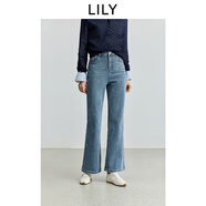 LILY商場(chǎng)同款2025秋新款女裝純棉水洗貓須通勤喇叭褲牛仔褲 419牛仔藍 M
