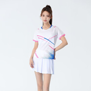 WYPK馬拉松跑步套裝定制男女款速干短袖健身夜晨跑服服運動(dòng)比賽訓練服 1813女款白色+3908白裙褲 團購請聯(lián)系客服按推薦尺碼下單