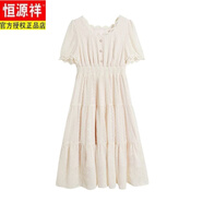 恒源祥2025夏季新款蕾絲法式連衣裙女甜美溫柔氣質(zhì)泡泡袖森系仙女中長(cháng)裙 白色 S 75-95斤