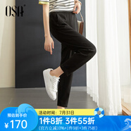 歐莎（OSA）九分休閑褲女夏季薄款小個(gè)子松緊腰顯瘦錐形運(yùn)動(dòng)褲 黑色 S