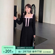 惟友大碼女裝連衣裙胖妹妹春裝胖mm蝴蝶結(jié)氣質(zhì)撞色小黑裙 黑色 XL 【尺碼偏大】 建議130-150斤
