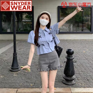 SNYDER WEAR2025年夏季新款女套裝一整套學(xué)院風(fēng)顯瘦減齡襯衫短褲兩件套套裝女 套裝 露肩襯衫+花邊短褲 S 建議90斤以內(nèi)