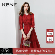 KBNE連衣裙女白色小個子長裙2025新款氣質(zhì)法式V領中袖萊賽爾裙子 大紅色 M
