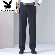 花花公子（PLAYBOY）羊毛呢休閑西褲男春秋季中老年商務(wù)直筒高腰寬松休閑褲爸爸裝長(cháng)褲 823雅灰（不加絨） 厚款 36 2尺8腰圍=36碼