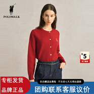 POLOWALK女士針織衫2025秋季新款純色簡約圓領長袖開衫女上衣 酒紅 XL