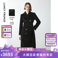 朗姿復(fù)古法式純羊毛修身收腰大衣女冬季新款高級感毛呢外套 黑色 2XL
