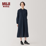 無(wú)印良品（MUJI）女式 棉 長(zhǎng)袖連衣裙 女裝 裙子 春季 長(zhǎng)裙 純棉 BC2KVA4A 深藏青色 XL (165/92A)