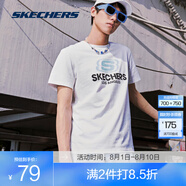 斯凱奇（Skechers）夏季新款LOGO印花圓領(lǐng)時(shí)尚針織寬松短袖T恤衫 0074/亮白色 字母款 L