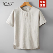 JOVC高端品牌 100%亞麻t恤男2025夏季新款寬松休閑棉麻半袖體恤衫上衣 F004-麻色（100%亞麻） M 【130-145斤】