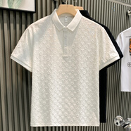 MUJI COM無印良品同款2025新款提花休閑POLO衫男裝夏季青少年薄款寬松翻領短袖T體恤 白色 3XL
