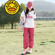 G.duck品牌童裝女童夏裝套裝短袖t恤褲子夏季兩件套洋氣女孩中大童衣服 BQ1612 西瓜紅 150