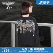 BOY LONDON【孔雀之翎】男女重工刺繡寬松潮牌圓領套頭衛(wèi)衣N03009 藍色 M
