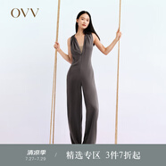 OVV2023春夏新款女裝醋酸舒適透氣收腰無(wú)袖掛脖垂墜褲 紫灰凈色02 XL