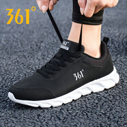 361度男鞋 運動(dòng)鞋男跑步鞋網(wǎng)鞋361男鞋夏季透氣網(wǎng)面大碼休閑旅游鞋子 曜石黑/361度白2279【皮面】 44