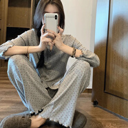 莫代爾睡衣女春秋季韓版甜美少女碎花圓領(lǐng)開(kāi)衫25新款休閑家居服套裝