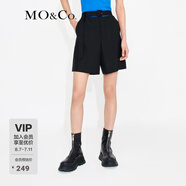 MO&Co.解構(gòu)高腰側(cè)拉鏈寬松直筒休閑短褲西褲褲子女 黑色 S 160