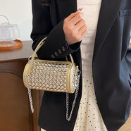 酷奇袋鼠女包亮鉆七夕鉚釘圓桶2025時(shí)尚小包外出高顏值單肩鏈條手提斜挎包 黃金