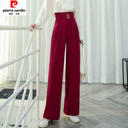 皮爾卡丹（pierre cardin）2025新款送腰帶高腰闊腿西裝褲女春秋加厚新款拖地寬松顯瘦直筒休 酒紅色【含腰帶】 S 【1尺9腰 80-95斤】