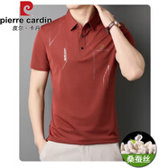皮爾卡丹（pierre cardin）高端桑蠶絲短袖T恤男薄款涼爽POLO衫中青年時(shí)尚翻領(lǐng)冰感絲綢體恤 磚紅色  M 165 建議90-120斤