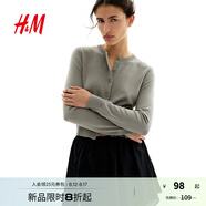 H&M女裝毛針織衫秋季薄款時(shí)尚法式慵懶短款打底衫miu系開(kāi)衫0579541 淺卡其綠 M 165/96