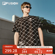 FILA FUSION斐樂(lè)潮牌情侶款針織短袖衫2025春新款休閑寬松純棉T恤 正黑色-BK XL （180/100A/XL）