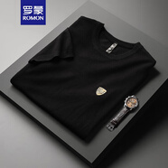 羅蒙（ROMON）輕奢小金標(biāo)老虎頭白色短t袖毛衣男士冬季圓領(lǐng)歐貨針織衫高端時(shí)尚 黑色 XL 145-155斤