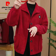 皮爾卡丹（pierre cardin）春秋新款時(shí)尚燈芯絨外套網(wǎng)紅中年媽媽裝鈕扣休閑翻領(lǐng)寬松洋氣上衣酒紅色XL 80-110斤