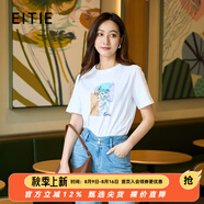 愛特愛（EITIE）顯瘦簡約印花上衣百搭白色圓領(lǐng)T恤夏季新款大牌女裝B2402304 極光白10 S 155