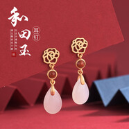 古耐S925銀耳環(huán)花朵流蘇耳墜女2025新款潮夏長(cháng)款耳線(xiàn)氣質(zhì)高級感銀耳飾 E647和田玉南紅耳釘-送禮盒