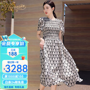 Homesee海外輕奢高端連衣裙歐洲站女輕熟溫柔風(fēng)碎花過膝長裙子 白底印花 M