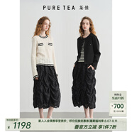 茶·愫【浪漫千金】puretea茶愫浮雕霜花蕾絲半身裙花苞裙2025夏季新款 石墨黑 M