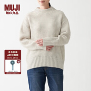 無(wú)印良品（MUJI）女式 含牦牛絨羊毛棱紋編織 高圓領(lǐng)寬版毛衣 長(zhǎng)袖針織衫 淺銀灰色 M -L （165/88A）