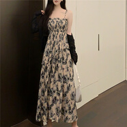 楓顧藍(lán)多巴胺吊帶碎花裙大碼女裝夏裝mm顯瘦遮肉減齡感碎花連衣裙子兩件 單灰色吊帶成套搭配/御姐風(fēng)溫柔 2XL 【建議140-0斤】