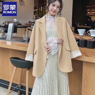 羅蒙2025新款秋季韓版粉色小西裝學(xué)生外套女雙排扣寬松休閑chic西服 黃色【版】 S 建議80-90