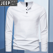 JEEP SPIRIT秋季男士純色亨利領(lǐng)長(cháng)袖T恤青年歐美簡(jiǎn)約彈力修身純色百搭打底衫 白色 M