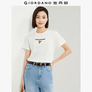 佐丹奴短袖T恤女夏季新款純棉胡蘿卜刺繡休閑圓領(lǐng)體恤衫13325424 20皎白 S