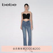 bebe秋冬系列女士V型高腰修身設計感長款直筒牛仔褲311005 牛仔藍 S