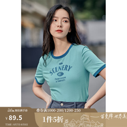 茵曼（INMAN）潮趣印花女裝圓領(lǐng)短袖T恤修身顯瘦套頭短款2025夏季新款上衣 天藍(lán)色 -18525987 S