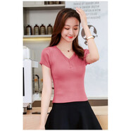 睿澈搭配闊腿褲的上衣新款配時(shí)尚小個(gè)子春夏冰絲薄款針織衫短袖T恤女 磚紅色【V】 M
