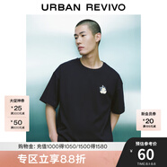 UR2025夏季新款男裝時(shí)尚休閑萌寵刺繡圓領(lǐng)短袖T恤UMY450025 正黑 S