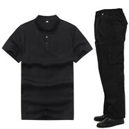 席佰一汽大眾奧迪工作服 夏季男裝夏裝4S店工裝套裝短袖T恤定制polo衫 黑色(T恤套裝無(wú)標) S 160